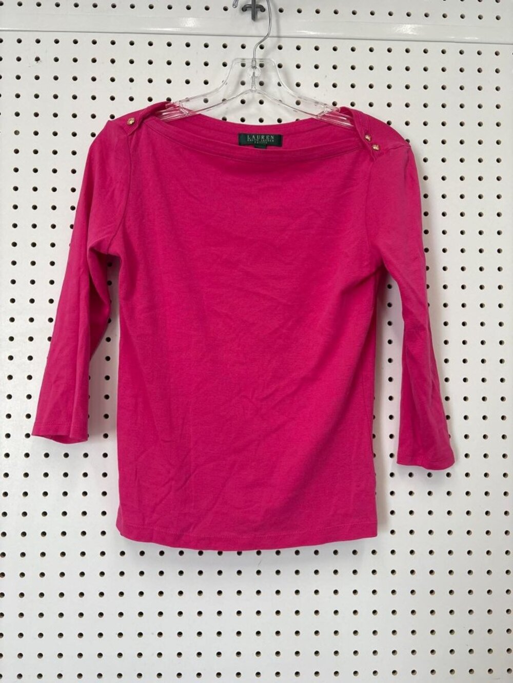 Lauren Ralph Lauren Petite Hot Pink 3/4 Sleeve Top With Button Detail
